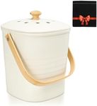 Vipush Bamboo Fiber Compost Bin with Lid Small Countertop Compost Bin Includes Charcoal Filter, Beige
