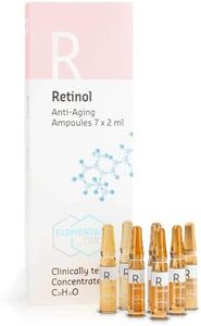 Fiale di Retinolo 7x2ml ad alto dosaggio - riducono le rughe del 64% in 3 mesi. Azione Antirughe, Antietà e Anti Macchie - Effetto Istantaneo Illuminante Viso - Elemental Care
