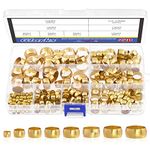 Glarks 220Pcs Brass Compression Sleeves Ferrules, Tube OD 4mm 6mm 8mm 10mm 12mm 13mm 14mm 16mm Brass Compression Fitting Assortment Kit