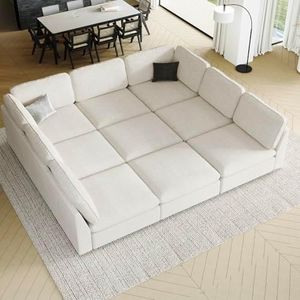 Belffin Oversized Modular Sectional Sofa with Storage Chenille 9 Seats Sleeper Sectional Sofa Couch Bed Cloud Couch for Living Room Beige