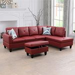Evedy Living Room Furniture Sets,97" Sectional, L-Shape Storage Ottoman and Chaise,3-Piece Modular Sofas & Couches,Red Faux Leather(Right Hand Facing)