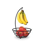 Spectrum Diversified Euro Small Tree & Basket Hanger & Fruit Basket, Produce Saver Banana Holder & Open Wire Fruit Bowl for Kitchen Counter & Dining Table, Black