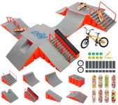 Finger Skateboard Park Kits,14-in-1 Bigger Finger Skateboard Ramp Set with 14 Ramps, 8 Fingerboards, 1 Finger Bike, DIY Assembly Fingerboard Skatepark for Kids Birthday Gift