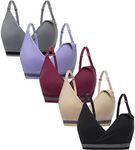 Suekaphin 5Pack Nursing Bra Deep V Neck for Breastfeeding,Maternity Sleeping Wirefree Push up Nursing Bra, Black/Beige/Gray/Lightpurple/Burgundy, XX-Large