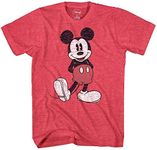 Disney Men's Full Size Mickey Mouse Distressed Look T-Shirt, Red HTR, Large