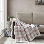 Eddie Bauer 216684 New Castle Sherpa Plush Throw,Grey/Red