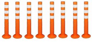 Flexible Plastic Spring Post Barrier High Grade Polymer Material With 3 White Reflective Tapes Easy To Install Safety T- Top Bollard Barrier Parking Block (Orange) (Pack of 8) Parking Post