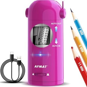AFMAT Fully Automatic Electric Pencil Sharpener with Container, Electric Sharpener for 7-11.5 mm Pencils, Portable and Safe, Rechargeable Electric Pencil Sharpener for Home, Office, School, Purple