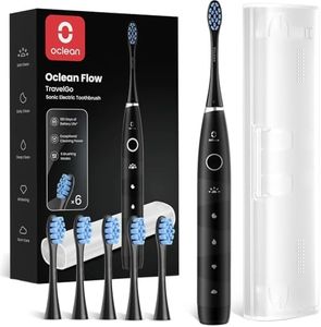 Oclean Flow Set Sonic Electric Toothbrush, 180 Days Battery Life, 76000 VPM Motor, 5 Modes, Waterproof, USB C Rechargeable, 6 Replacement Heads & Travel Case, Eco-Friendly Packaging, Black