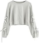 SweatyRocks Women's Casual Lace Up Long Sleeve Pullover Crop Top Sweatshirt Light Grey Small