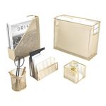 Blu Monaco 5 Piece Office Supplies Gold Desk Organizer Set - Desktop Hanging File Organizer - Desk Organizers and Storage - Desk accessories & Workspace organizers