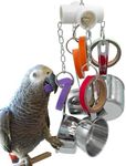 GILYGI Durable Bird Parrots Pots and Bagel Toys, Pullable Stainless Steel Cup and Cardboard Ring Toys for Amazons Mini Macaws African Greys Cockatoos Eclectus