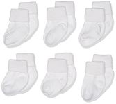 Jefferies Socks Baby Boys' Newborn Turn Cuff Bootie 6 Pair Pack, White, Newborn