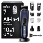 Braun All-in-One Style Kit Series 7 MGK7410 10-in-1 Grooming Kit for Men, for Beard Trimming, Manscaping, Hair Clipping & More, with Charging Stand & Pouch, Waterproof, Rechargeable