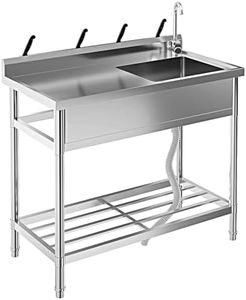 GarveeTech Free Standing Utility Sink, 39" Single Bowl Stainless Steel Commercial Sink with Cold and Hot Water Pipe & Workbench, for Kitchen, Laundry