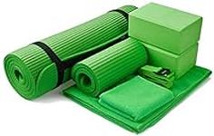 BalanceFrom GoYoga 7-Piece Set - Include Yoga Mat with Carrying Strap, 2 Yoga Blocks, Yoga Mat Towel, Yoga Hand Towel, Yoga Strap and Yoga Knee Pad (Green, 1/2"-Thick Mat)