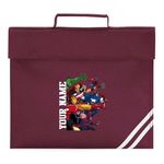 Personalised Name Superheros Classic Book Bag, Study Funny Your Name Kids School Paddle Handle PE Kit Boys Girls Childrens Kids Bag (Burgundy)