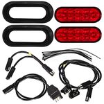 Partsam Red Cargo Carrier Led Lights Kit, 2Pcs 6 Inch Oval Waterproof Tail Lights with Rubber Grommets, 76" Wiring Harness