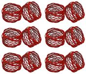 SKAVIJ Handmade Round Metal Mesh Napkin Rings Set of 12 for Dinner Parties, New Year, Christmas, Dining Table Decoration Serviette Holder (Red)