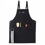 Cooking Aprons for Men Women, BBQ Aprons for Men, with 4 Pockets Adjustable Strap Chef Kitchen Apron, Men Women Waterproof Cotton Apron for Home Kitchen, Cooking, Baking, BBQ, Cafe, Gardening (Black)