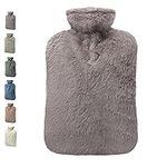 BICAREE Hot Water Bottle with Cover, 2L PVC Hot Water Bag for Neck, Shoulder Pain and Hand Feet Warmer, Menstrual Cramps, Hot Compress and Cold Therapy(Grey)