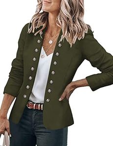 GRAPENT Women's Business Casual Buttons Pockets Open Front Blazer Suit Cardigan Army Green Size Medium (US 8-10)