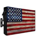 Rustic American Flag Outdoor TV Cover Waterproof & Weatherproof TV Covers with Roll Up Front Flat for 30-32 Inch, Red Blue Outside Zipper TV Screen Protector Enclosure with Remote Control Pocket