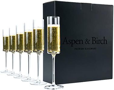 Aspen & Birch - Modern Champagne Flutes Set of 6 - Champagne Glasses - Mimosa Glasses, 100% Lead Free Crystal Stemware, Clear, 6 oz, Hand Blown Glass Champagne Flutes - Hand Crafted by Artisans