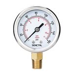 SENCTRL 0-160 Psi Pressure Gauge, 2" Dial, 1/4 NPT Lower Mount, Waterproof, Stainless Steel Case, for Pneumatic Regulator Air Compressor RV Regulator Water Tire Pressure Test