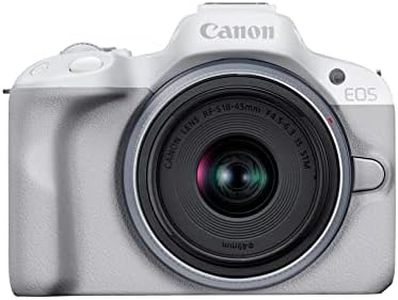 Canon EOS R50 Mirrorless Camera (White) + RF-S 18-45mm F4.5-6.3 IS STM Lens - 24.2MP, APS-C, 15fps | 4K 30p Oversampled 6K Video | Wi-Fi and Bluetooth | Compact, Portable for Travel & Vlogging
