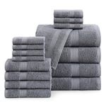 Lane Linen 16 PC Bath Towels - 100% Cotton Towels for Bathroom, Premium Quality Hotel Towels, Highly Absorbent Bathroom Towel Set, Super Soft, 4 Bath Towels, 4 Hand Towels, 8 Wash Cloths - Cool Grey