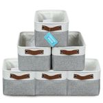 OrganiHaus Small Fabric Storage Bins for Shelves 6 Pack, 12x8in Closet Storage Bins for Shelves, Cloth Baskets for Organizing, Linen Closet Organizers, Fabric Basket, Gray/White