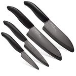 Kyocera Advanced Ceramic Revolution 4-Piece Knife Set: Includes 6" Chef's, 5.5" Santoku, 4.5" Utility and 3" Paring-Handle with Black Blades