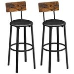 VASAGLE Bar Stools, Set of 2 PU Upholstered Breakfast Stools, Counter Height Stool, Footrest, Simple Assembly, Industrial, for Dining Room Kitchen Counter Bar, Rustic Brown and Classic Black LBC069B88