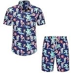 Pumwvls Men's Hawaiian Shirts and Shorts Set 2 Pieces Summer Beach Casual Button Down Short Sleeve Shirts Fashion Outfits, Flamingo, Medium