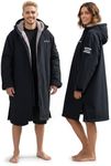 Owntop Swim Parka Men, Waterproof Surf Swimming Coat, Oversized Hooded Sherpa Lining for Pool Beach Changing (Black-Gray, XL)