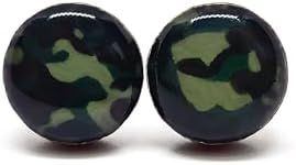 Stud Earrings, Camouflage, 10 mm, Handmade, Stainless Steel Posts for Sensitive Ears Stud For Men Women Girls Boys (Forest Green Camo 2)