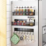 Magnetic Spice Rack for Refrigerator, AUFWORLD 3 Pack Magnetic Shelf, Moveable Magnetic Fridge Organizer with 8-Hook Rack, Seasoning Organizer for Kitchen Organization and Storage