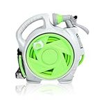 Kapler 50FT Garden Hose Reel, Green Compact Hose Pipe Reel, Multi-Purpose Hose Reel, Outdoor Mini Hose Gun with Accessories for Irrigation, Easy Storage Hosepipe & Reel Set