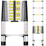 Telescopic Ladder, 4.4M Stainless Steel Thickened High-Strength Ladder with Non-Slip Feet, Portable Ladders Extendable Adjustable Height for Loft Roof Attic Caravans