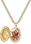 Barzel 18K Gold Plated Oval Locket Necklace Photo Book Necklace with Mariner Chain - Made in Brazil (Flower, 20 Inches)