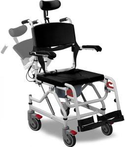 Reclining Rolling Shower Chair with Wheels, Shower Wheelchair for Elderly and Disabled, 4-in-1 Shower Commode Chair with Flip-Back Arms, Adjustable Headrest & Footrest, 5" Quiet Swivel Casters