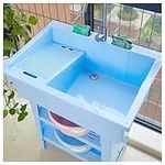 Plastic Sink, Freestanding Plastic Laundry Sink with Washboard, Indoor Outdoor Utility Sink, Utility Laundry Portable Handwashing Station, for Kitchen, RV, Garage, Garden (Color : Blue, Size : Sing