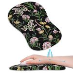 Ergonomic Mouse Pad Wrist Support with Gel Massage Design, [12x8 inch] Small Mouse Pads for Desk Pain Relief Wrist Rest for Mouse, Wrist Pad Office Supplies(Black Flowers)