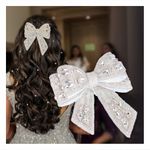 Hair Drama Co. Embellished Hair Bow Clips for Women, Silver | Embellished Crystal Hair Bow Clip | Hair Bow Barrette Clip | Fancy Hair Clips | Bow Hair Clips for Women Stylish