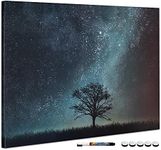 Navaris Magnetic Memo Board Whiteboard - 90 x 60 cm Dry Erase White Board with Design for Wall - Includes Marker and Magnets - Starry Sky and Tree