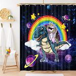 Unicorn Dinosaur Shower Curtain Fantasy Galaxy Planet Starry Funny Kids Bathroom Decor Cool Cute Rainbow Abstract Animal Mystery Children Shower Curtains Waterproof Fabric with Hooks, 72''x72''