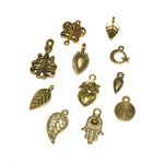 Beadwaala 160 To 180 Piece Random Mix Smooth Gold Tibetan Metal Charms Pendants for DIY Craft Jewelry Making Bracelet Necklace Pendant Earring Accessories