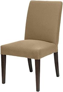 Premius Vivian Stretch Diamond Dining Room Chair Cover, Stretchy Soft & Comfortable Feel Fabric, Protects and Transforms Furniture, Machine Washable, 96.5x47.25 Inches (Taupe)