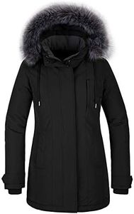 CHIN·MOON Women's Warm Puffer Jacket Waterproof Winter Coat Windproof Down Jacket with Hood Outdoor Parka Jacket Mid Length Thicken Overcoat with Faux Fur Hooded Black S